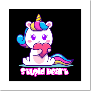 Cute unicorn bite love Stupid Heart Posters and Art